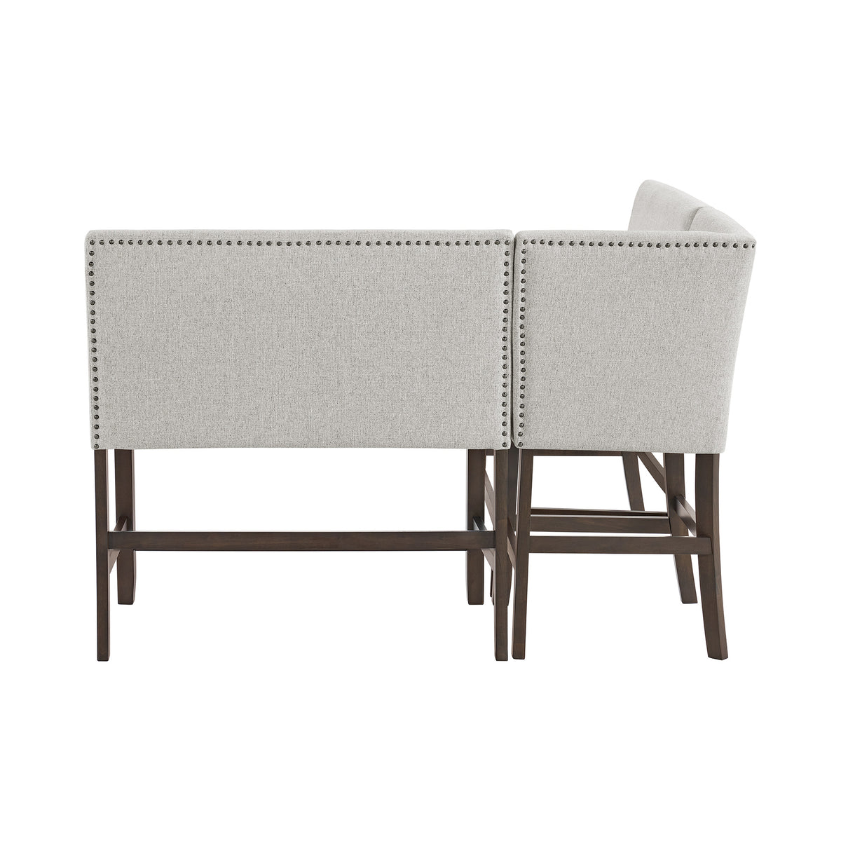 Seneca Counter 3PC Corner Bench with Grey Fabric in Brown