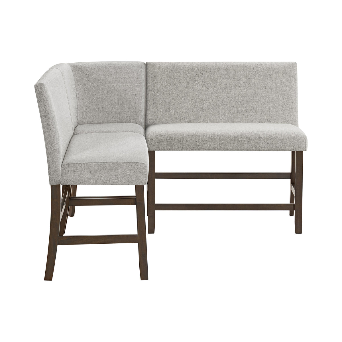 Seneca Counter 3PC Corner Bench with Grey Fabric in Brown