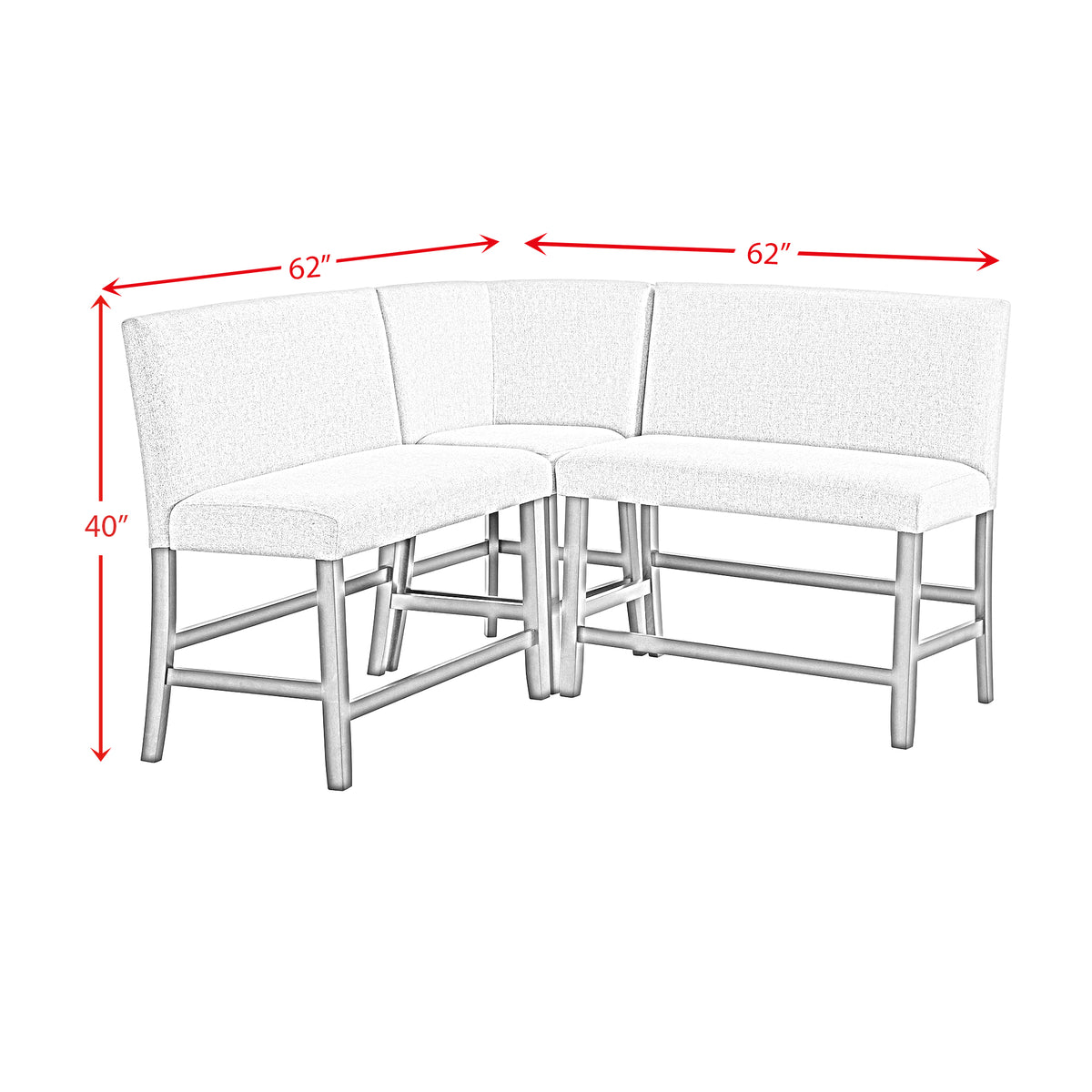 Seneca Counter 3PC Corner Bench with Grey Fabric in Brown