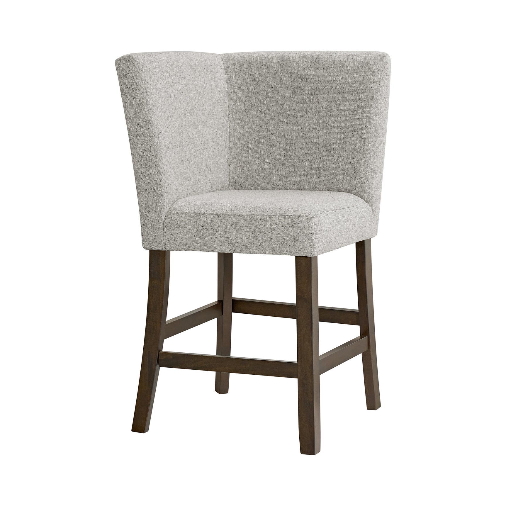 Seneca Counter Corner Bench with Upholstered Back and Grey Fabric in Brown