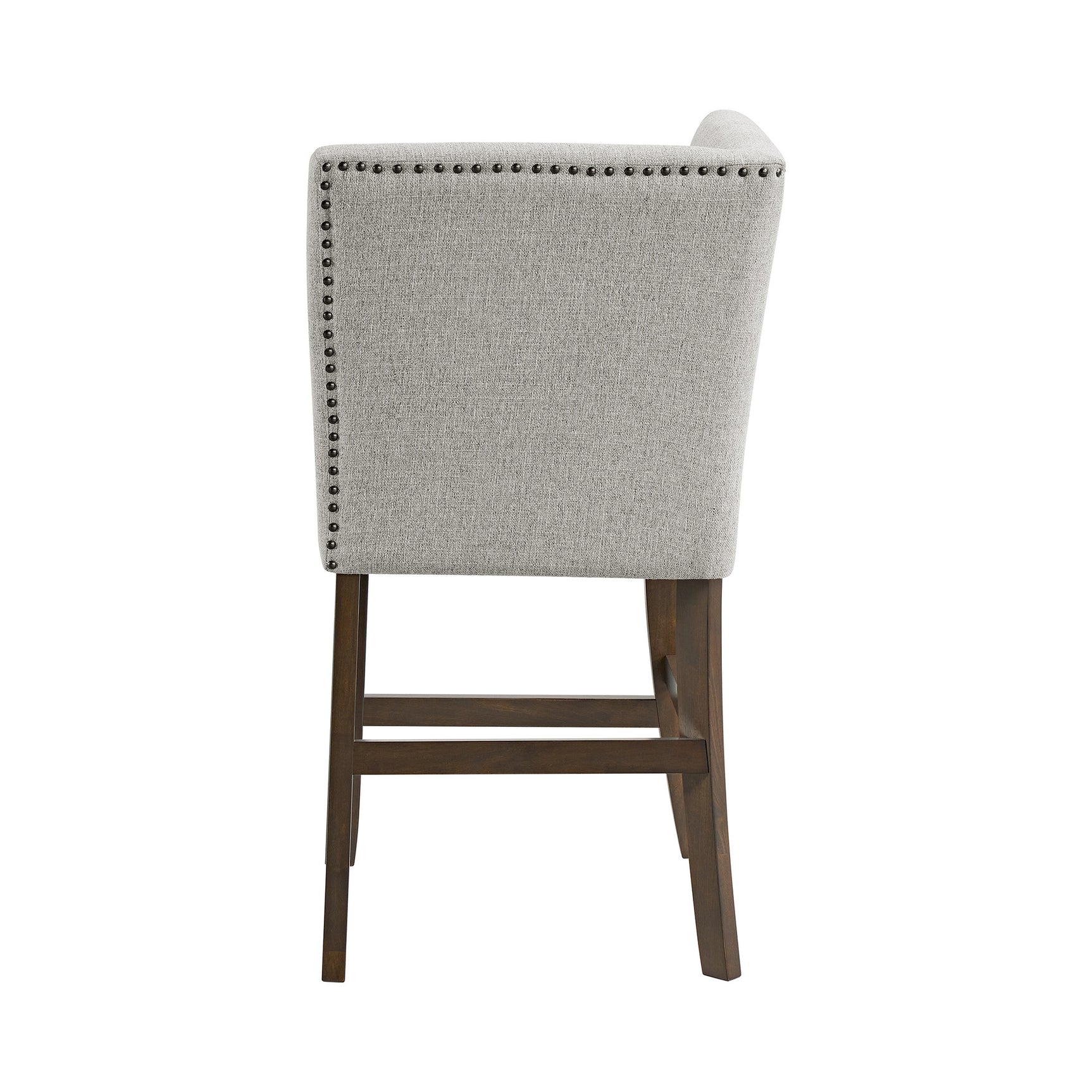 Seneca Counter Corner Bench with Upholstered Back and Grey Fabric in Brown