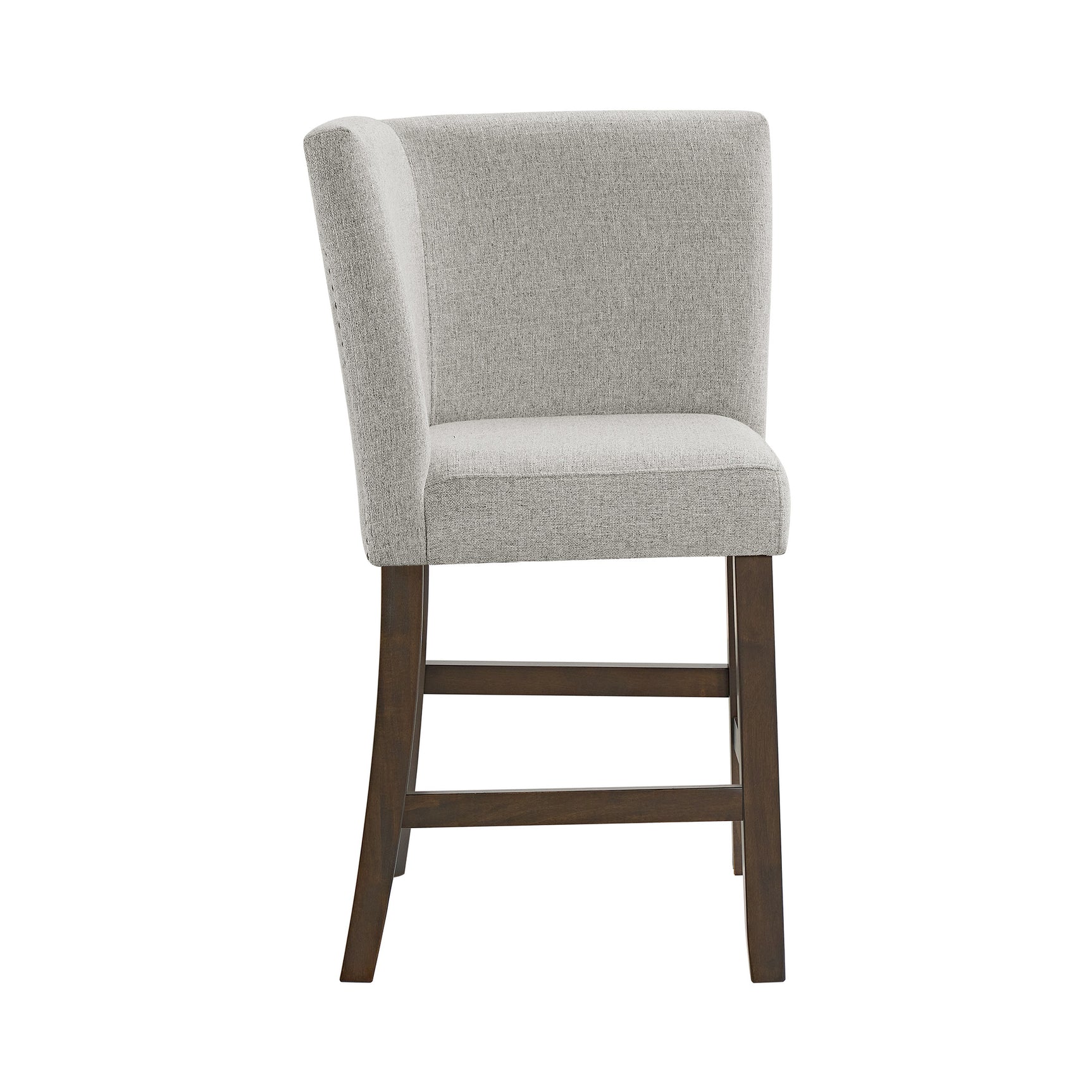 Seneca Counter Corner Bench with Upholstered Back and Grey Fabric in Brown