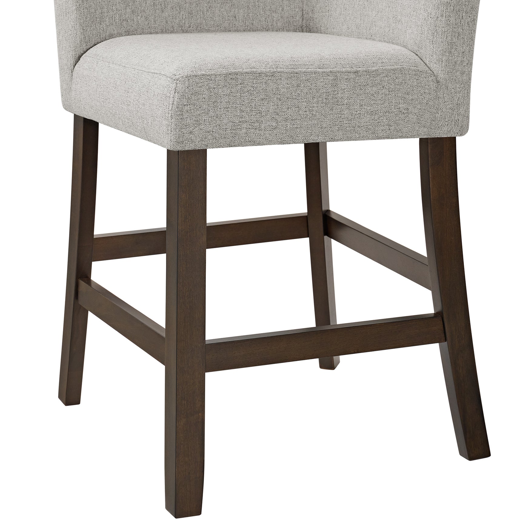 Seneca Counter Corner Bench with Upholstered Back and Grey Fabric in Brown