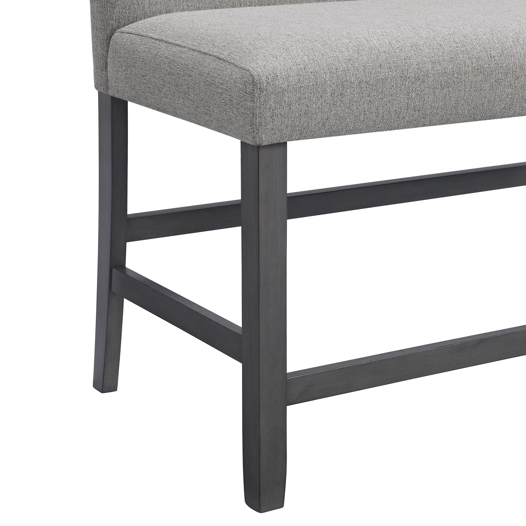 Seneca Counter Bench with Upholstered Back and Grey Fabric in Grey - Tampa Furniture Outlet
