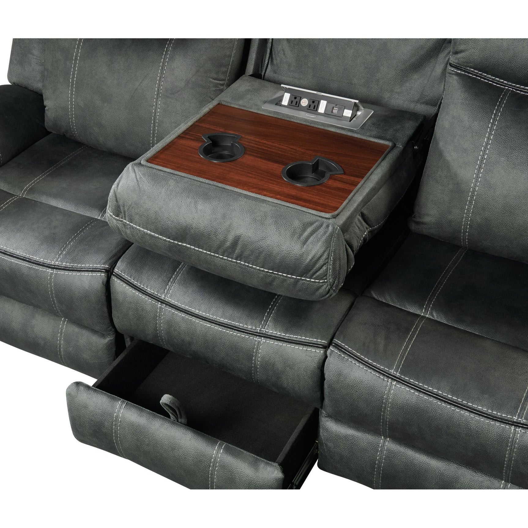 Sorrento Motion Sofa with Dropdown in FB367 Charcoal - Tampa Furniture Outlet