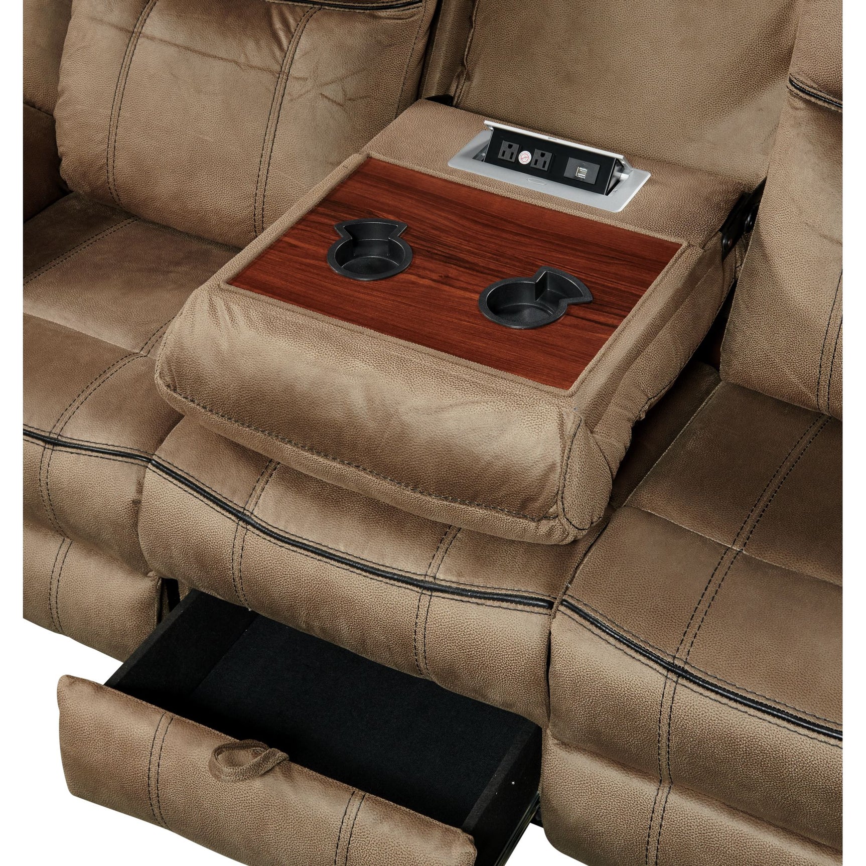 Sorrento Motion Sofa with Dropdown in T101 Brown - Tampa Furniture Outlet