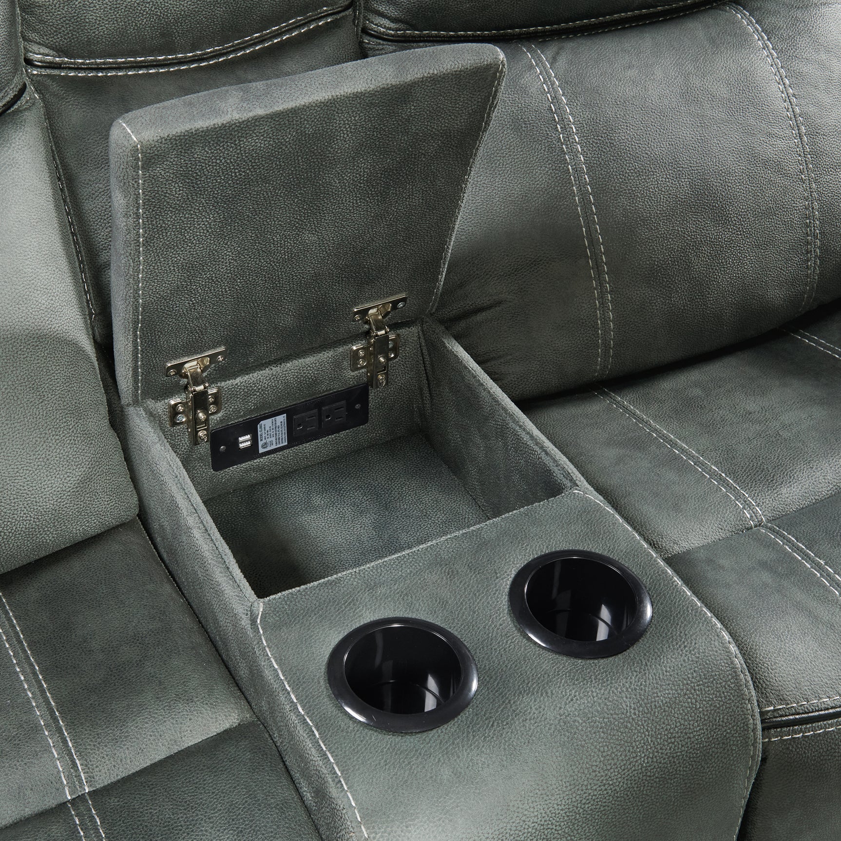 Sorrento Motion Loveseat with Console in FB367 Charcoal - Tampa Furniture Outlet