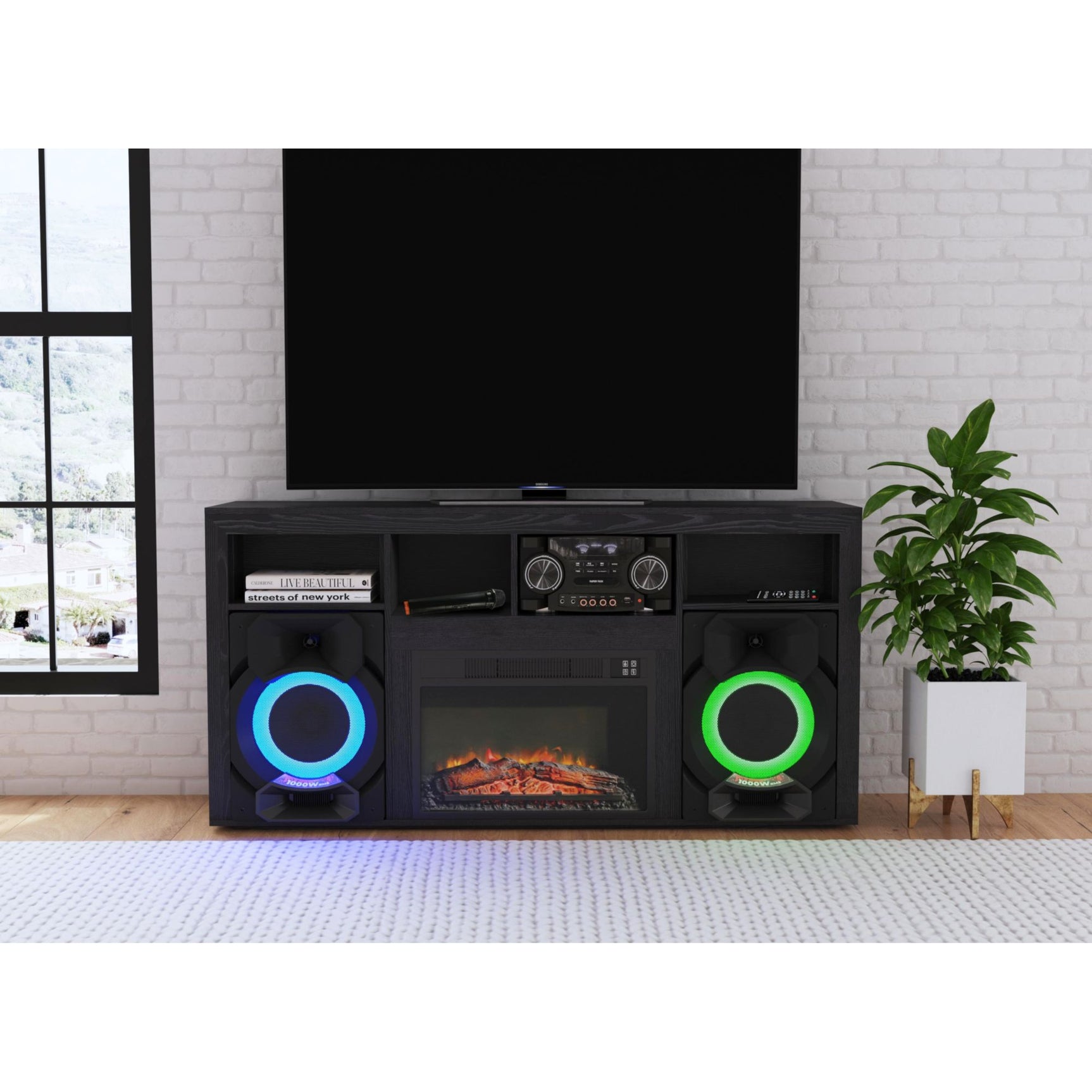 St. Cloud Fireplace with Sound System in Black – SKU LA-14250-8-FP | Elements