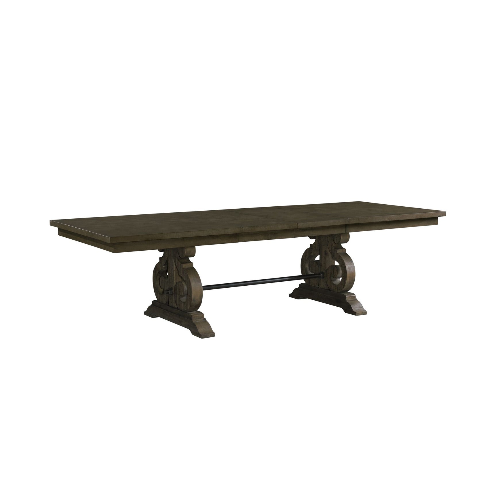 Stone 6PC Dining Set in Charcoal - Table, 4 Wooden Swril Back Side Chairs, & Pew Bench
