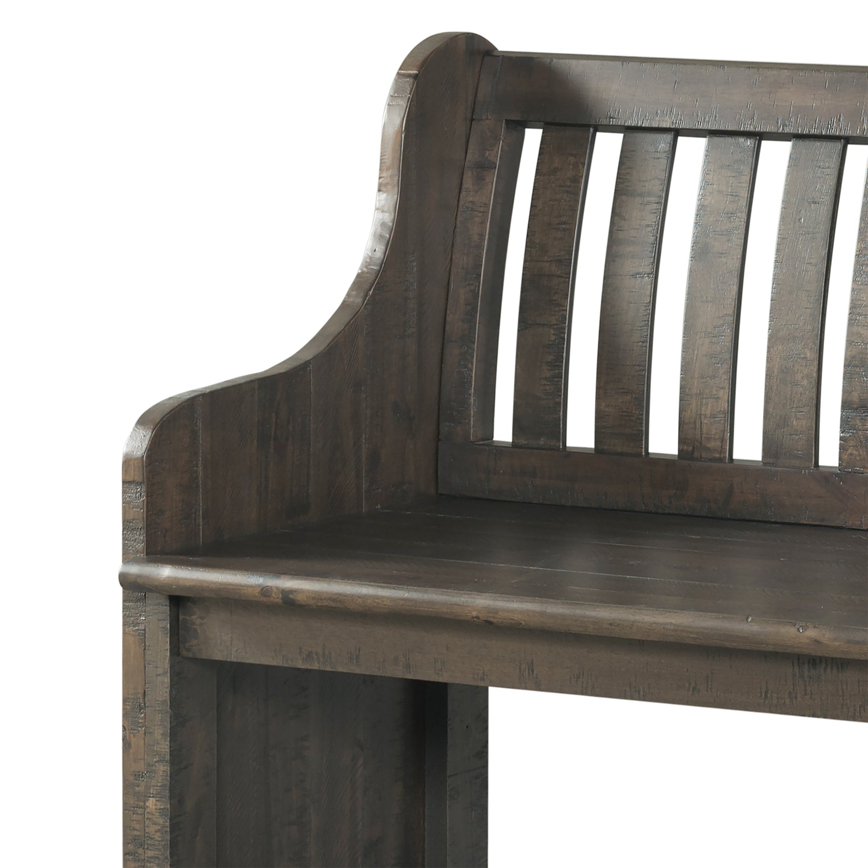 Stone 6PC Dining Set in Charcoal - Table, 4 Wooden Swril Back Side Chairs, & Pew Bench - Tampa Furniture Outlet