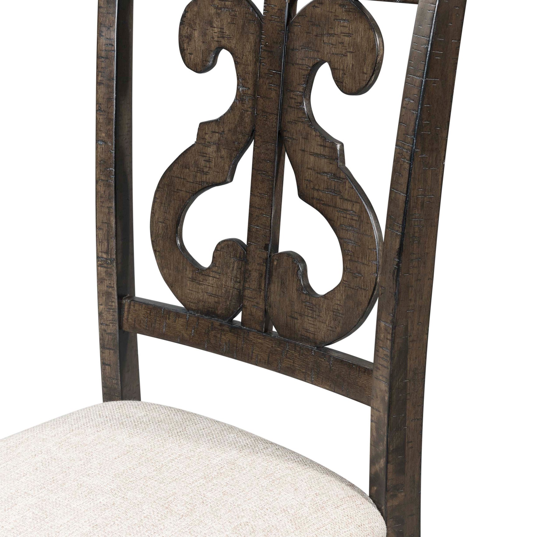 Stone 6PC Dining Set in Charcoal - Table, 4 Wooden Swril Back Side Chairs, & Pew Bench - Tampa Furniture Outlet