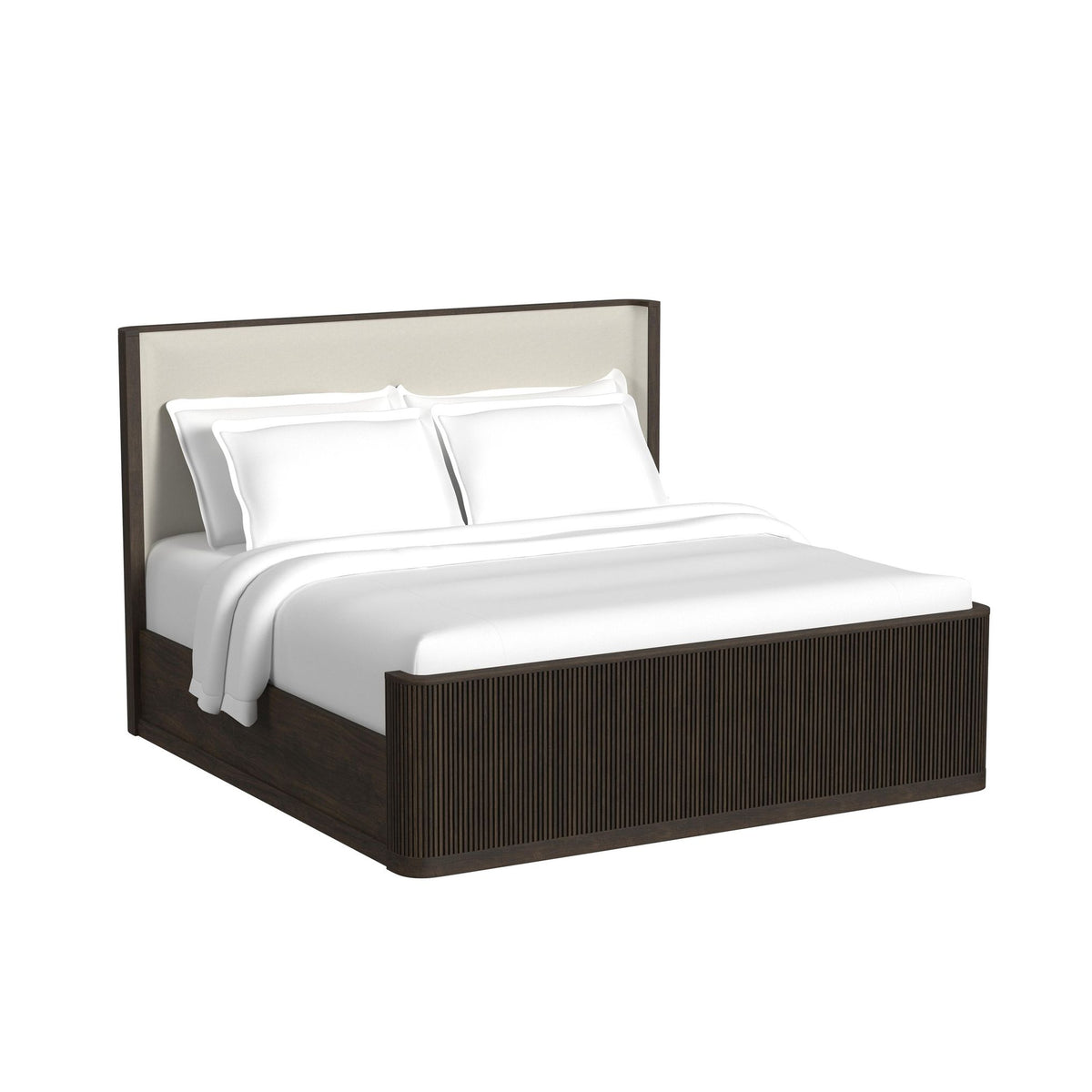 Sylvie King UPH Bed with White Fabric in Dark Brown