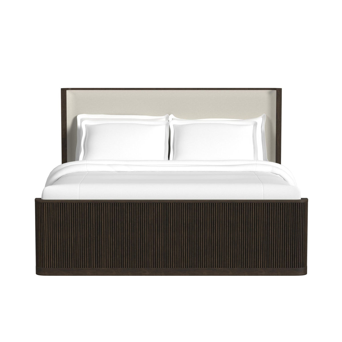 Sylvie King UPH Bed with White Fabric in Dark Brown