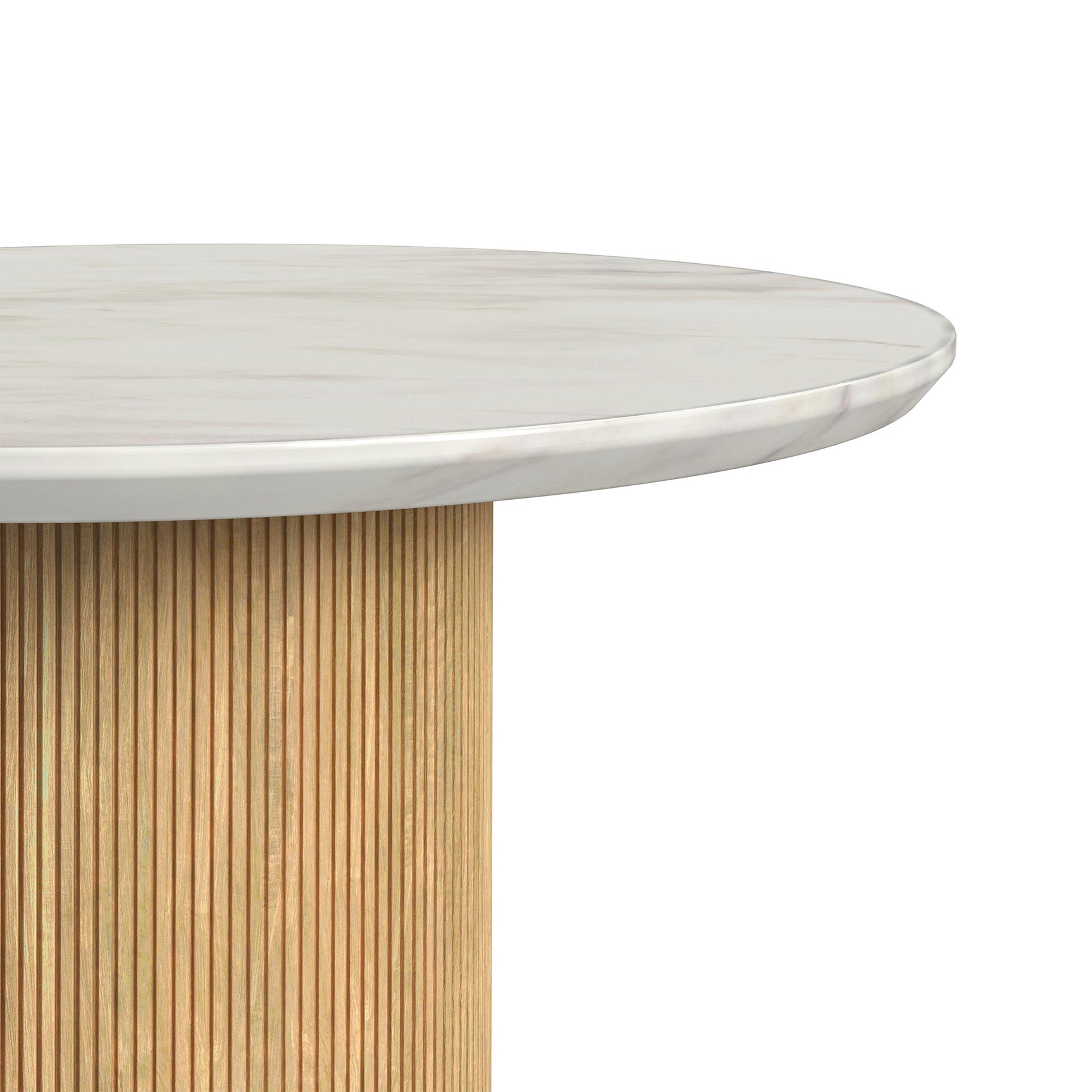 Sylvie Round End Table with White Faux Marble Top and Base in Natural