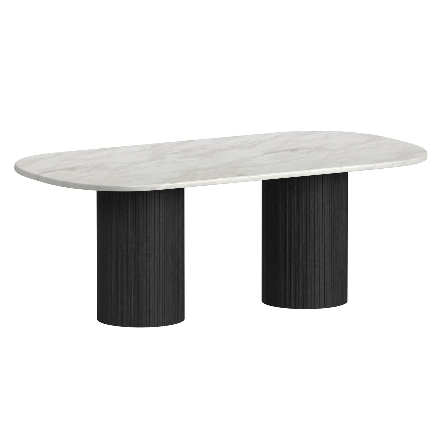 Sylvie Oval Dining Table with White Faux Marble Top in Black with Grain - Tampa Furniture Outlet