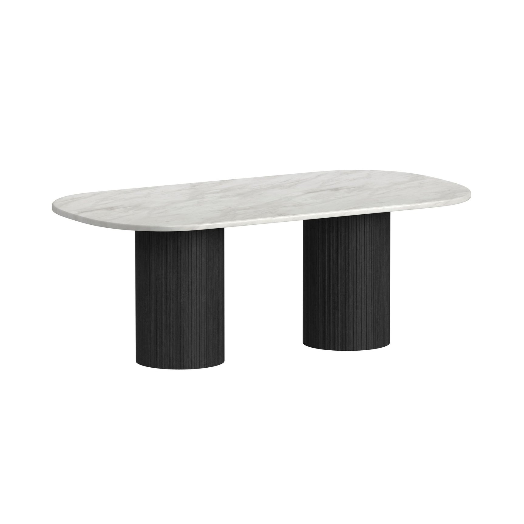 Sylvie Oval Dining Table with White Faux Marble Top in Black with Grain