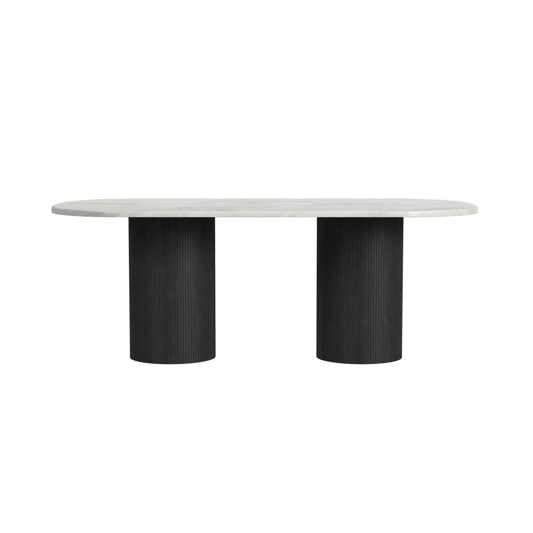 Sylvie Oval Dining Table with White Faux Marble Top in Black with Grain