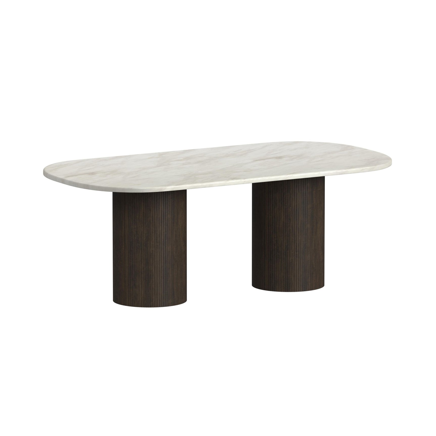 Sylvie Oval Dining Table with White Faux Marble Top in Dark Brown