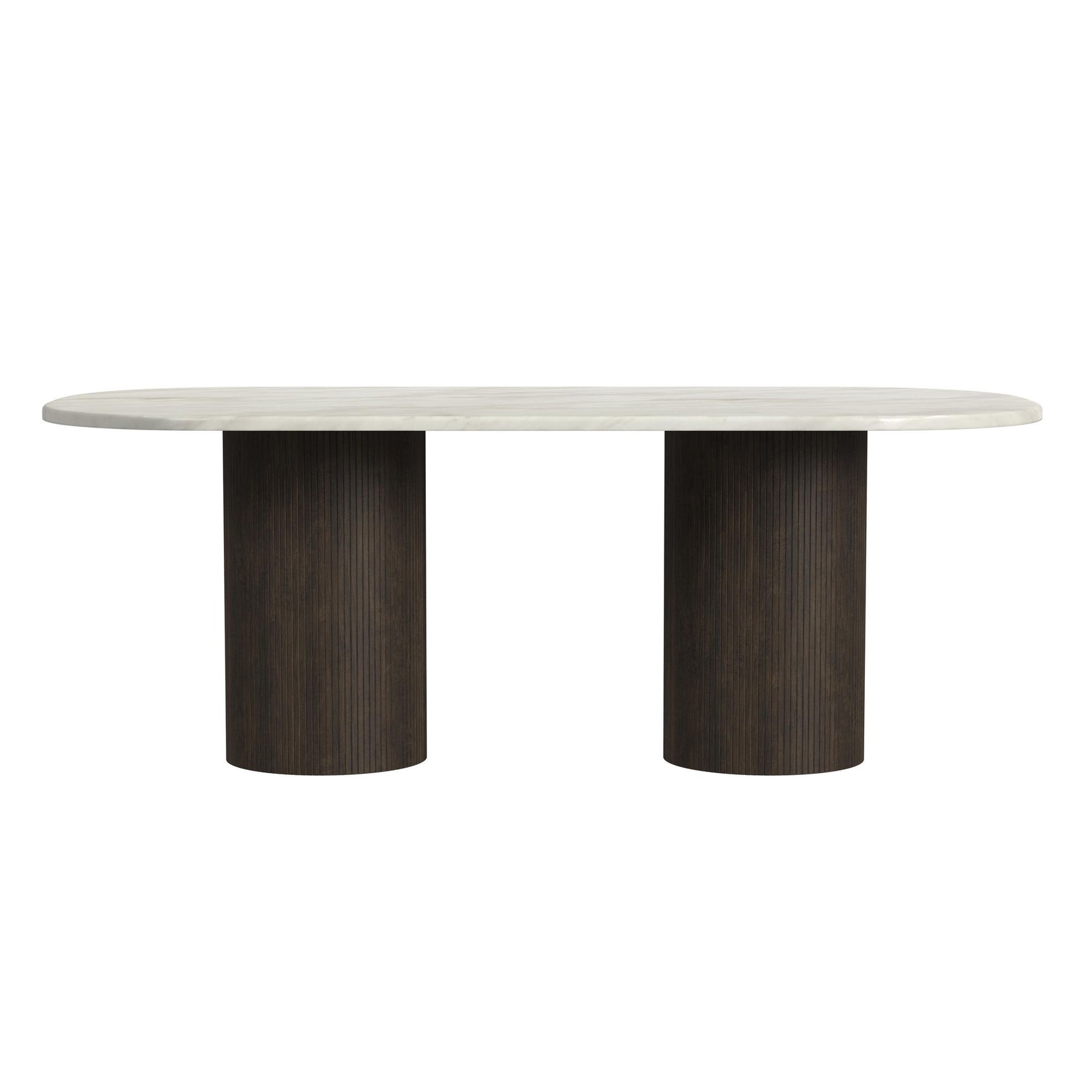 Sylvie Oval Dining Table with White Faux Marble Top in Dark Brown - Tampa Furniture Outlet