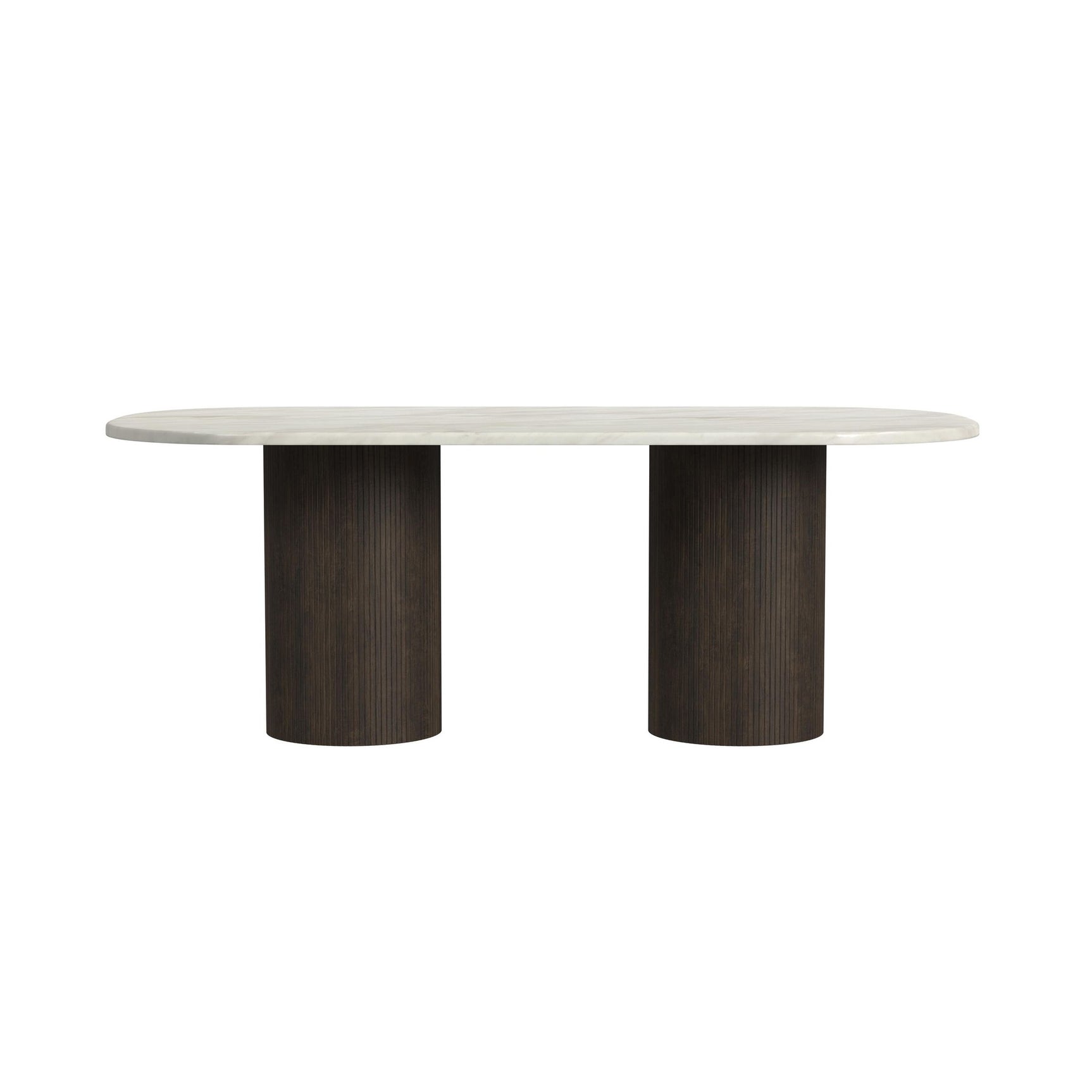 Sylvie Oval Dining Table with White Faux Marble Top in Dark Brown