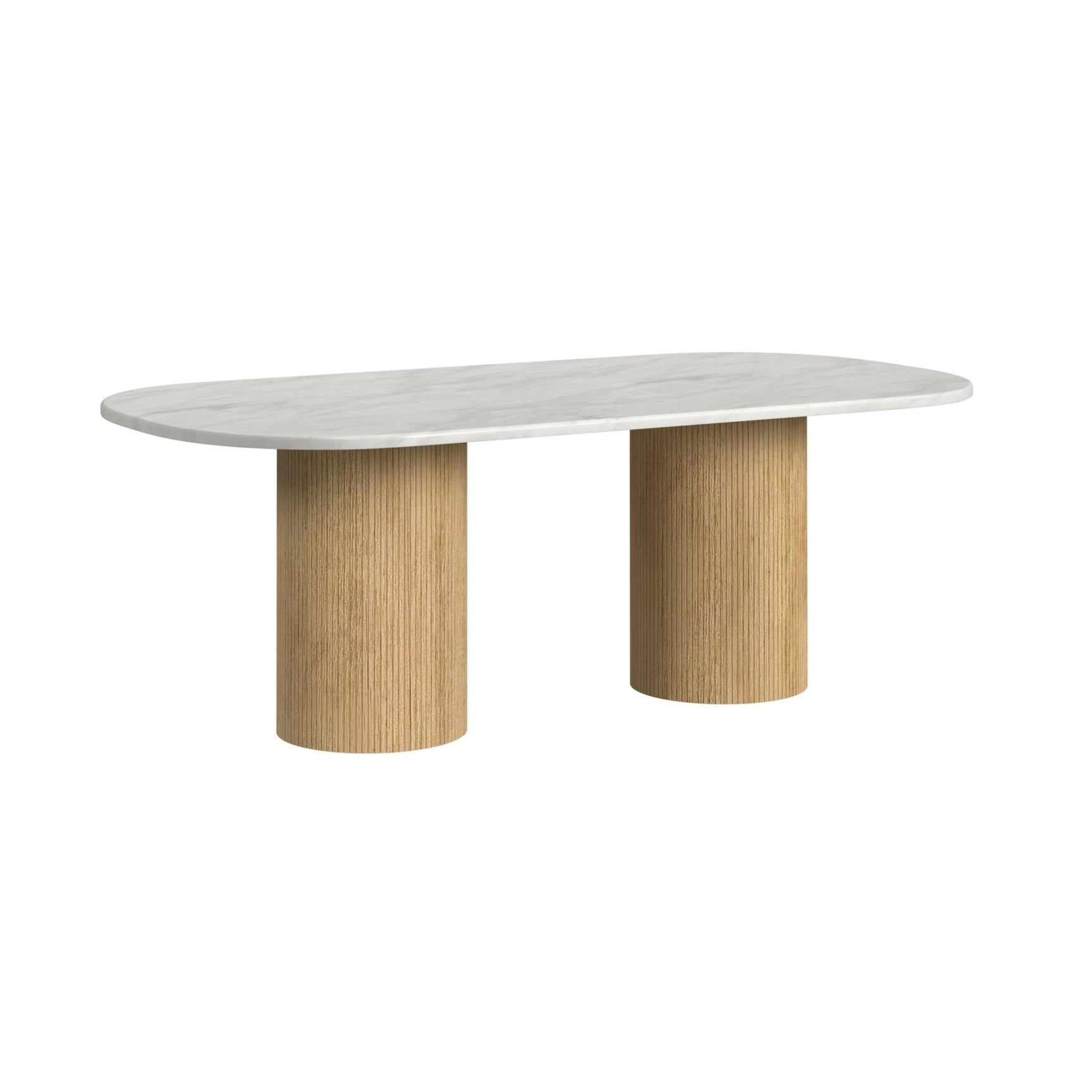 Sylvie Oval Dining Table with White Faux Marble Top in Natural