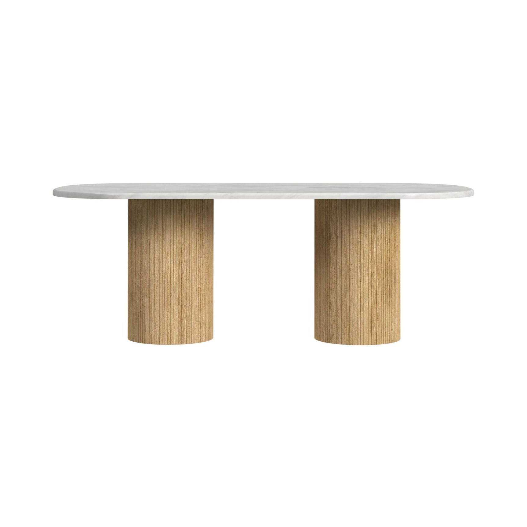 Sylvie Oval Dining Table with White Faux Marble Top in Natural