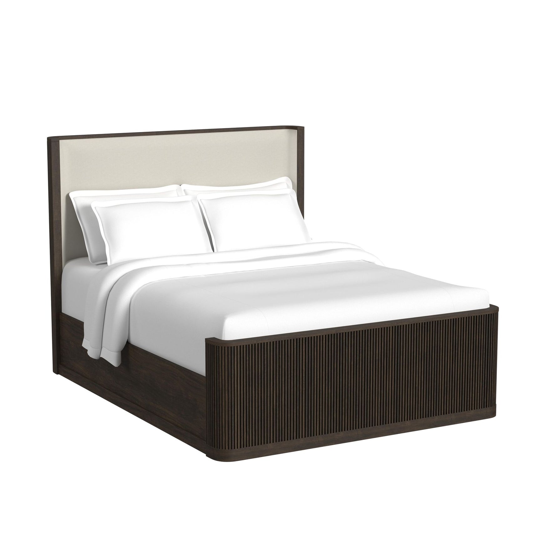 Sylvie Queen UPH Bed with White Fabric in Dark Brown - Tampa Furniture Outlet