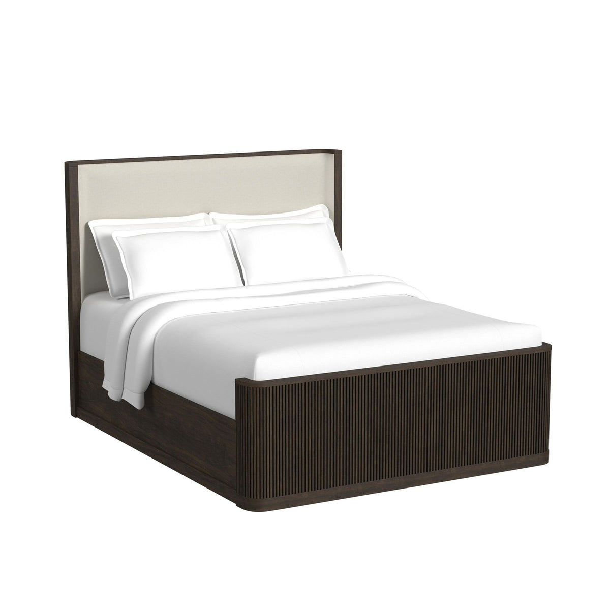 Sylvie Queen UPH Bed with White Fabric in Dark Brown