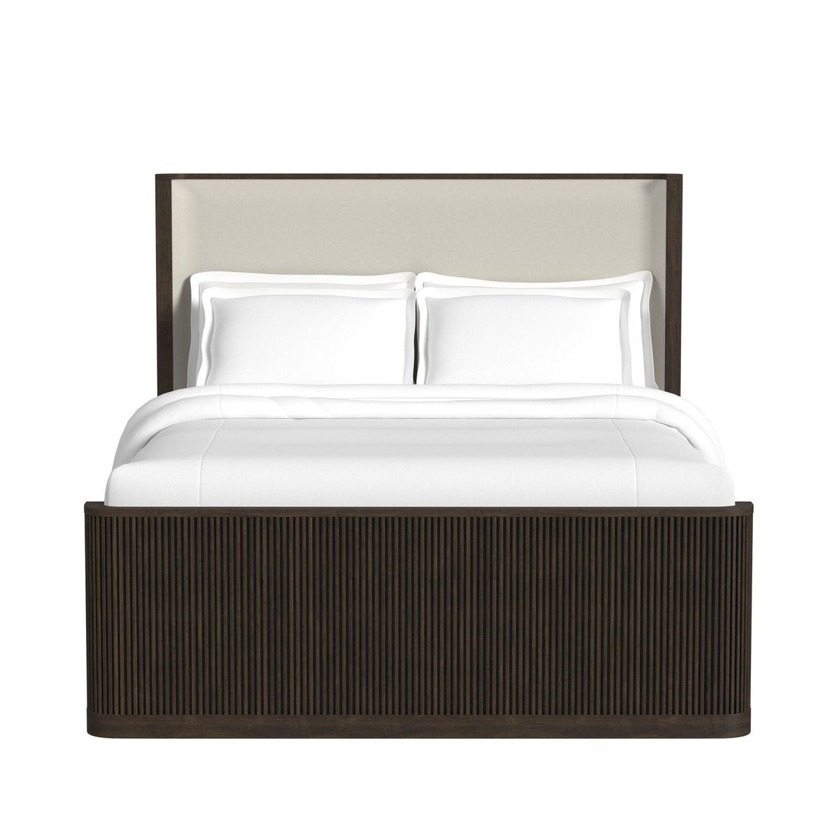 Sylvie Queen UPH Bed with White Fabric in Dark Brown