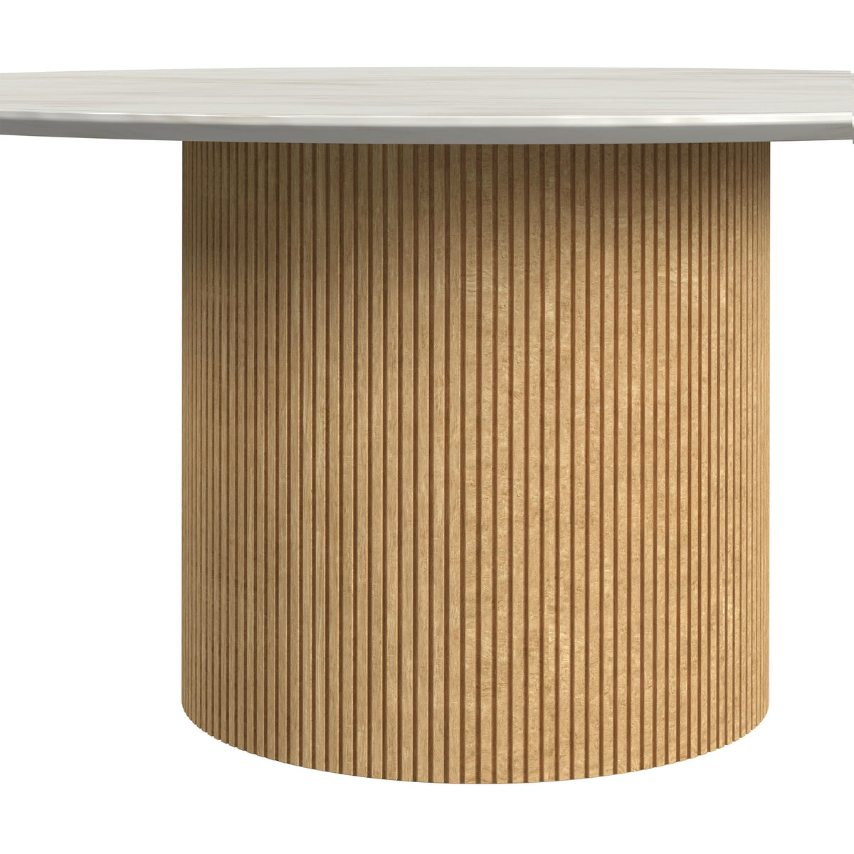 Sylvie Round Coffee Table with White Faux Marble Top and Base in Natural