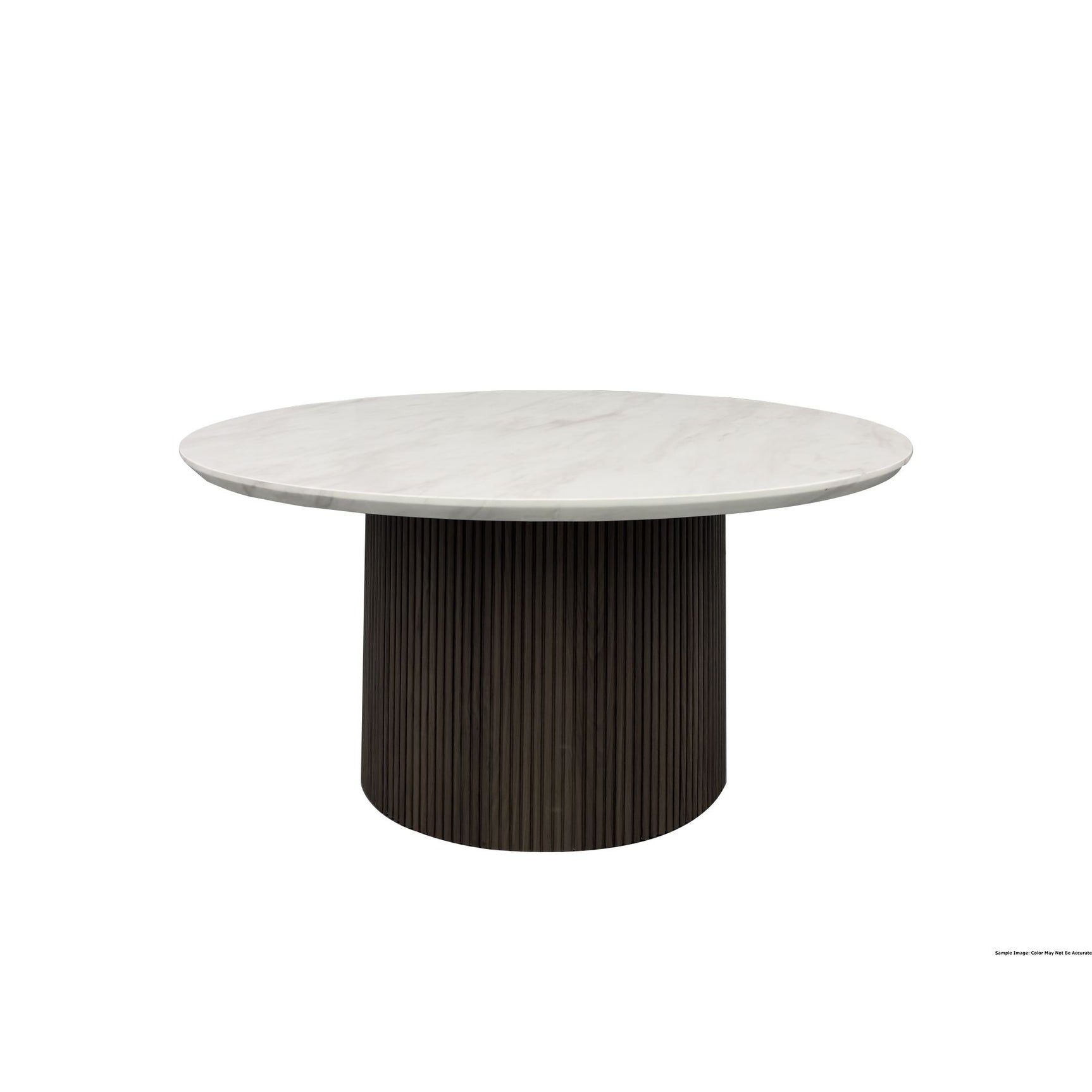 Sylvie Round Coffee Table with White Faux Marble Top and Base in Dark Brown - Tampa Furniture Outlet