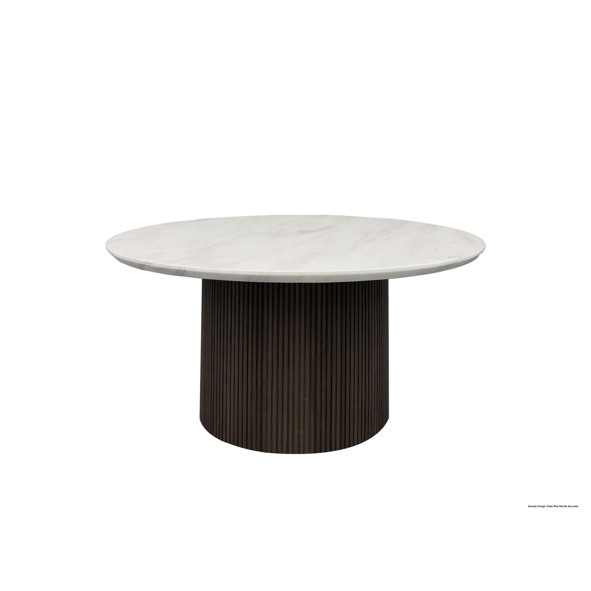 Sylvie Round Coffee Table with White Faux Marble Top and Base in Dark Brown