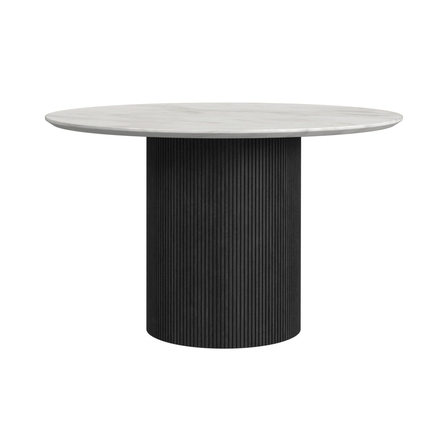 Sylvie Round Dining Table with White Faux Marble Top in Black with Grain