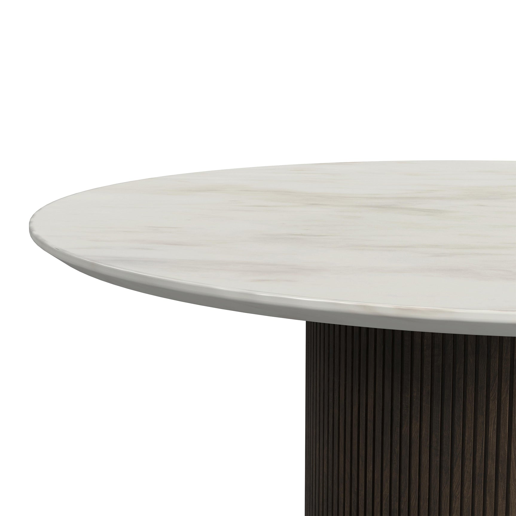 Sylvie Round Dining Table with White Faux Marble Top in Dark Brown - Tampa Furniture Outlet