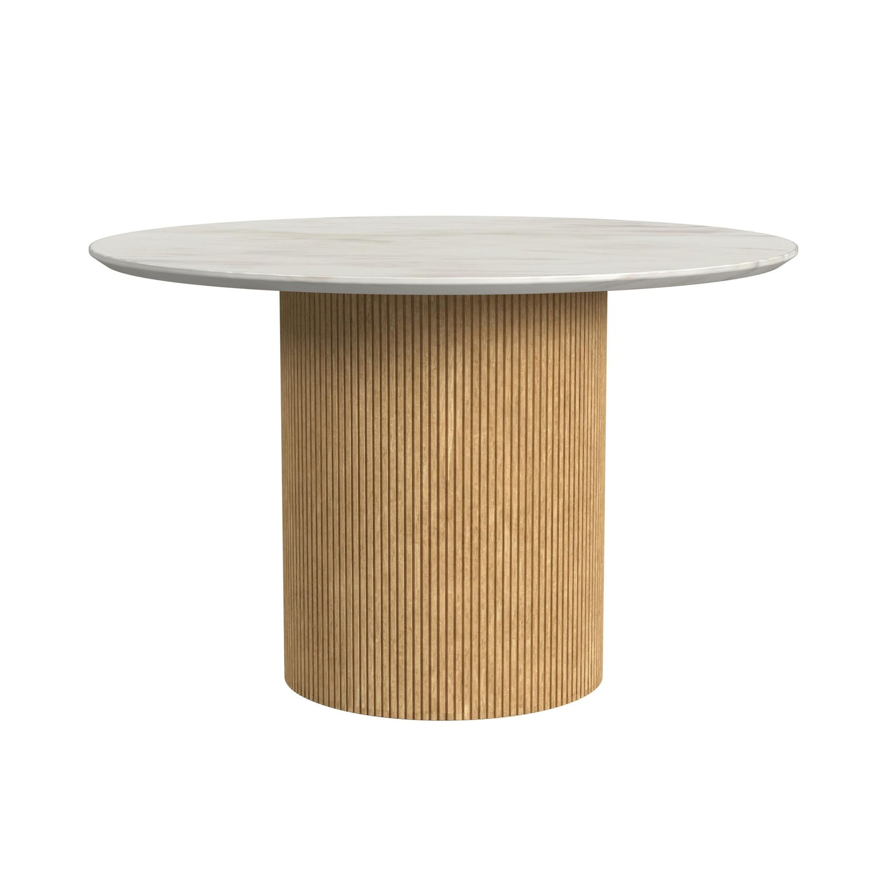 Sylvie Round Dining Table with White Faux Marble Top in Natural
