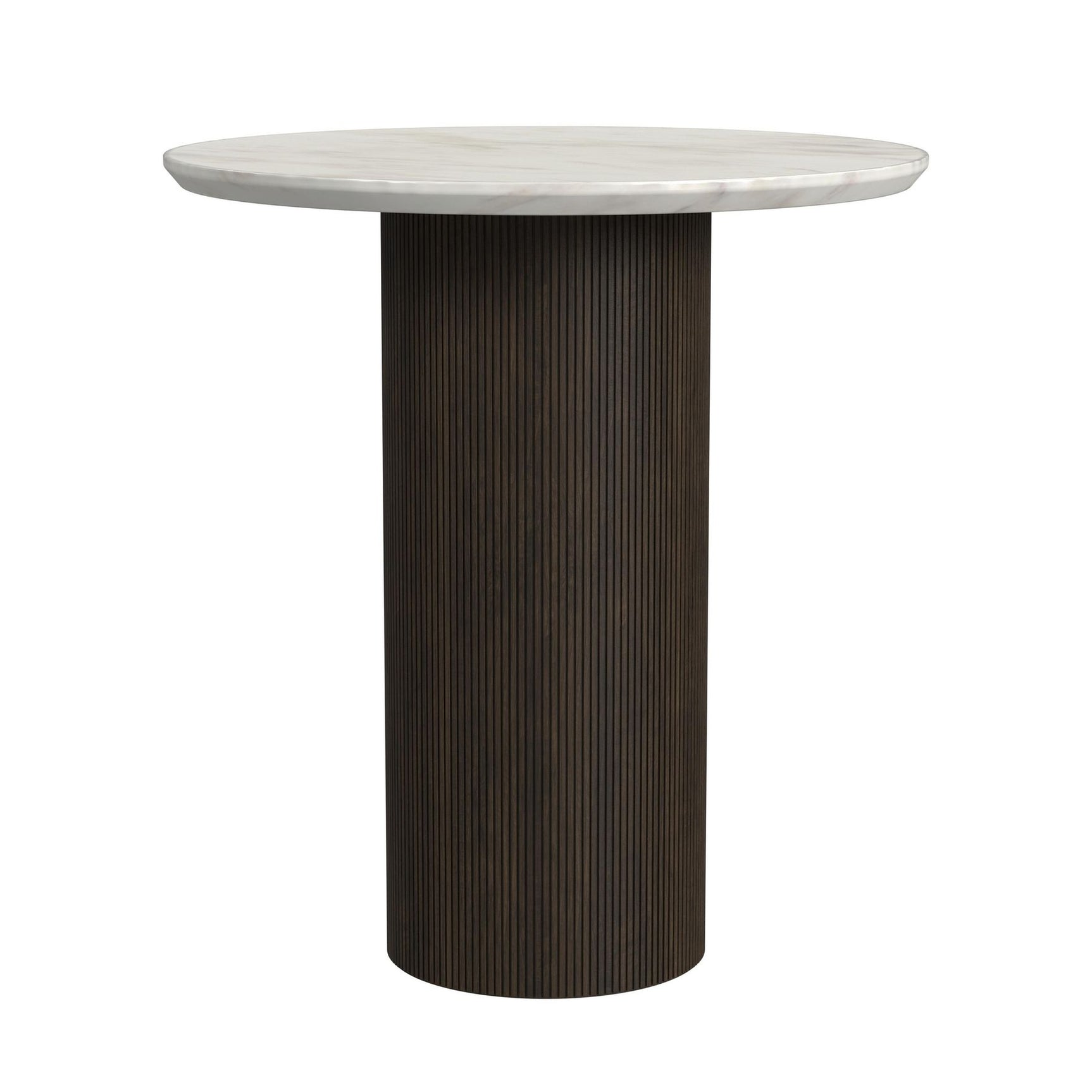 Sylvie Round End Table with White Faux Marble Top and Base in Dark Brown