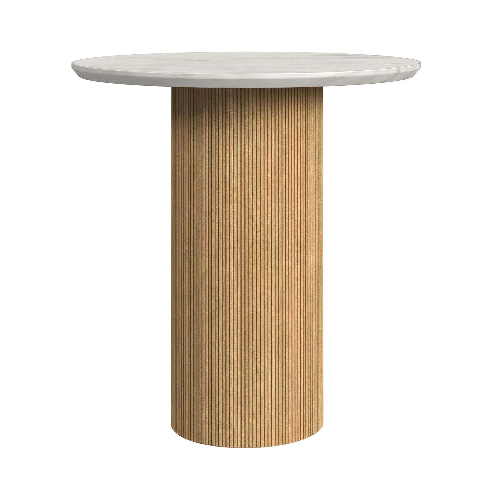 Sylvie Round End Table with White Faux Marble Top and Base in Natural
