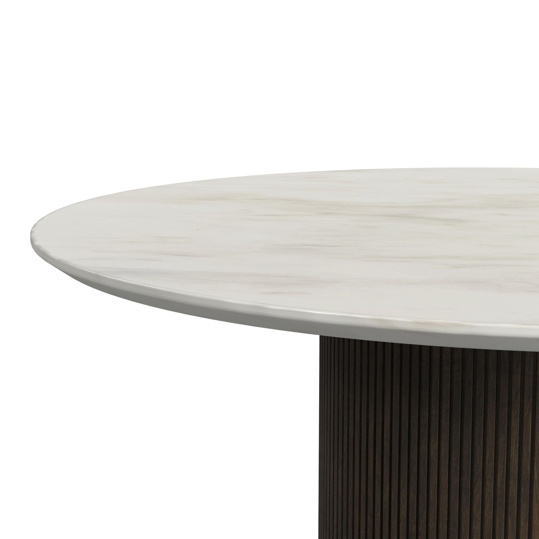 Sylvie Round Coffee Table with White Faux Marble Top and Base in Dark Brown - Tampa Furniture Outlet
