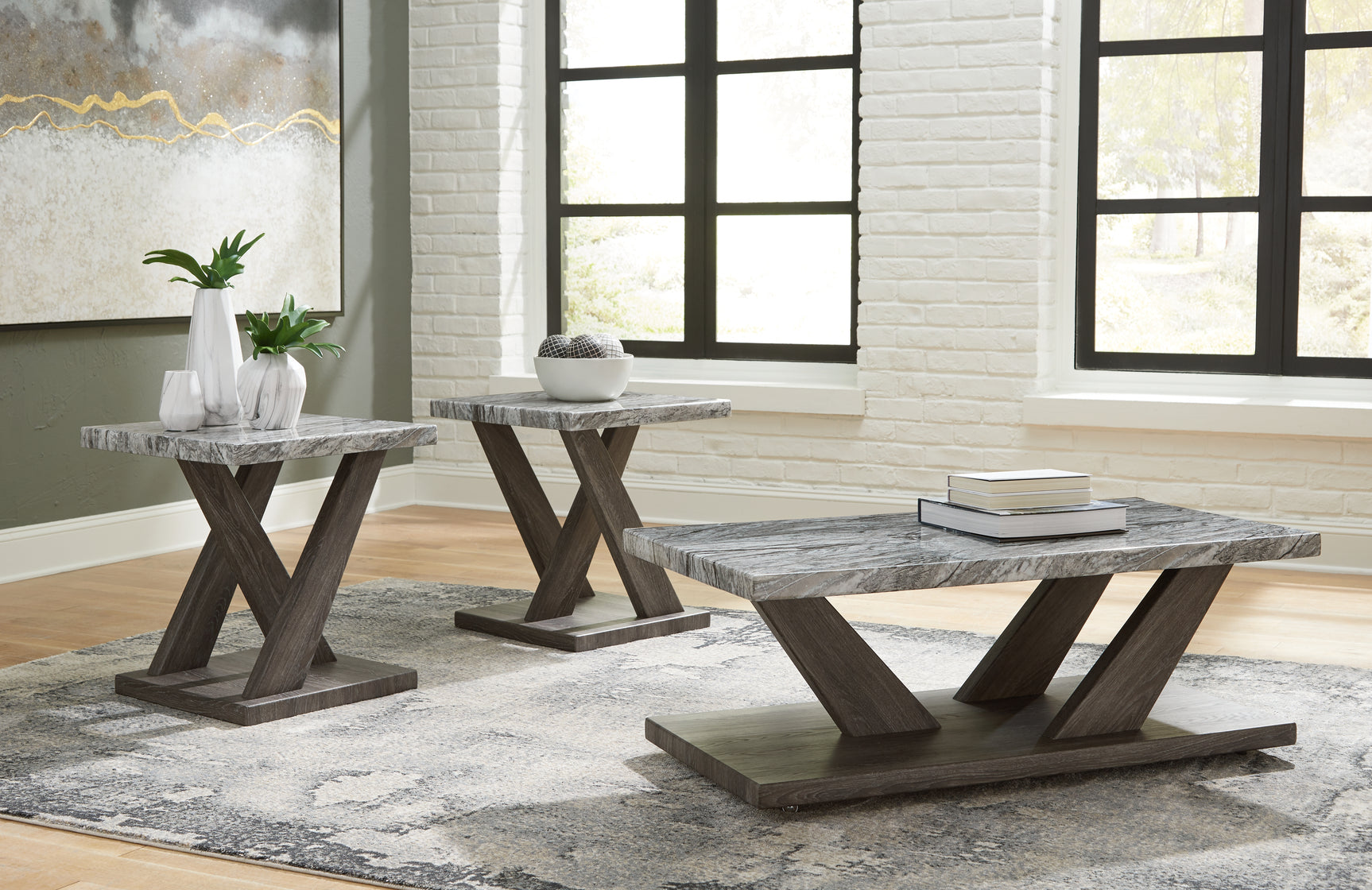 Tampa Furniture Outlet - Ashley Furniture - Bensonale Table (Set of 3) - Occasional Table Set (3/CN) / Brown/Gray - T400-13