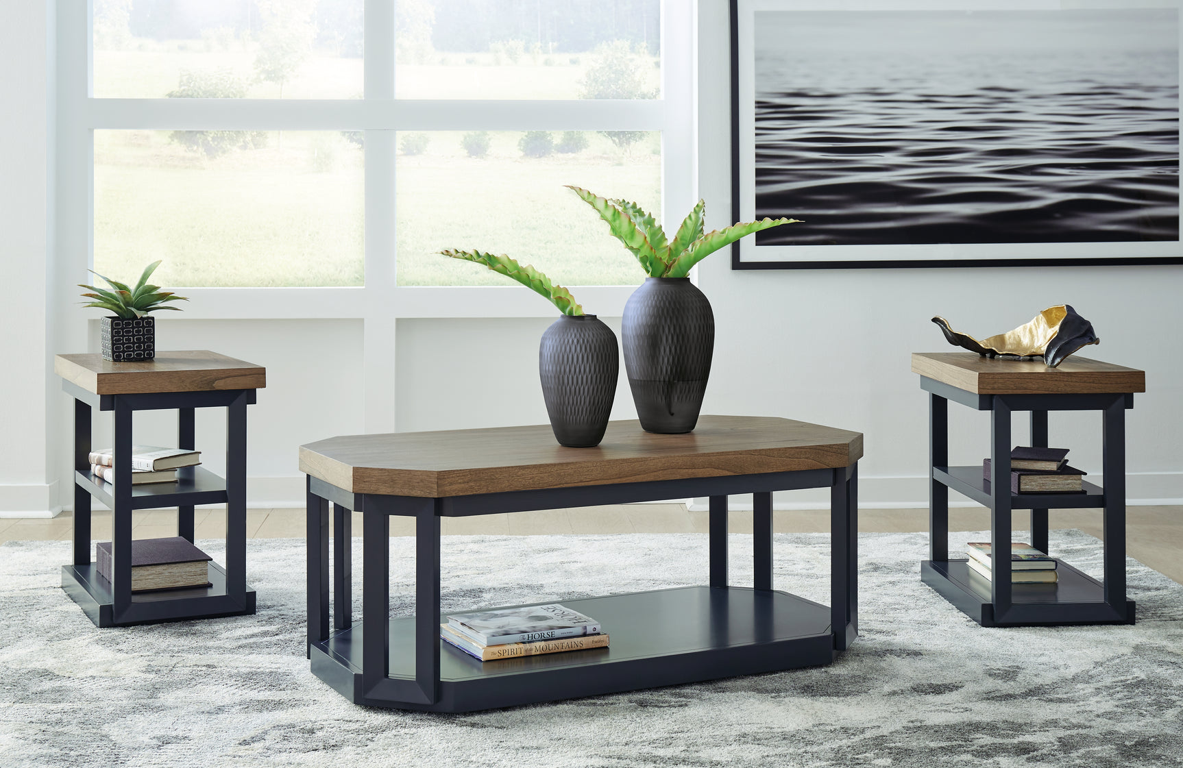 Tampa Furniture Outlet - Ashley Furniture - Landocken Table (Set of 3) - Occasional Table Set (3/CN) / Brown/Blue - T402-13
