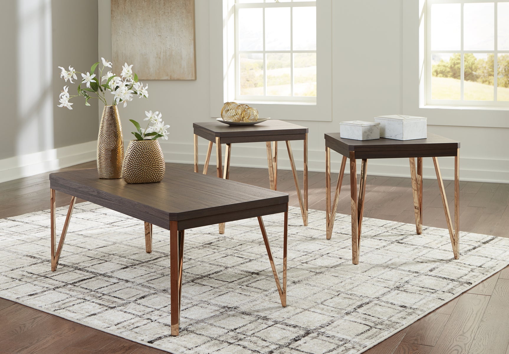 Tampa Furniture Outlet - Ashley Furniture - Bandyn Table (Set of 3) - Occasional Table Set (3/CN) / Brown/Champagne - T404-13
