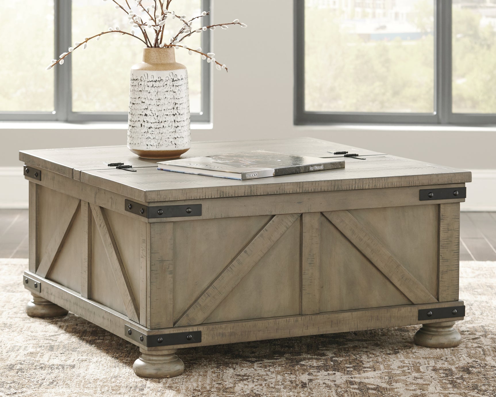 Tampa Furniture Outlet - Ashley Furniture - Aldwin Coffee Table With Storage - Cocktail Table with Storage / Gray - T457-20