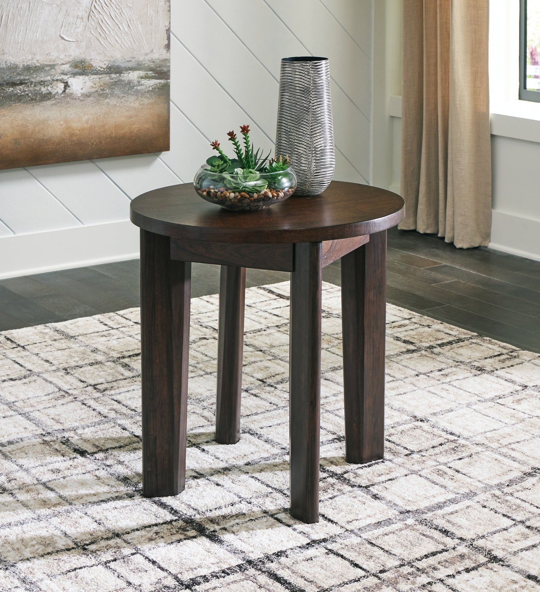 Tampa Furniture Outlet - Ashley Furniture - Korestone 2 End Table - Round End Table / Dark Brown - T657-6