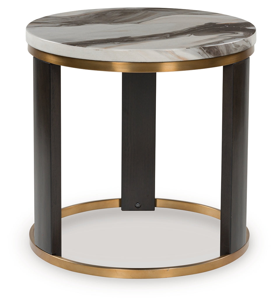 Tampa Furniture Outlet - Ashley Furniture - Jazmore End Table - Round End Table / Brown/Brass Finish - T671-6