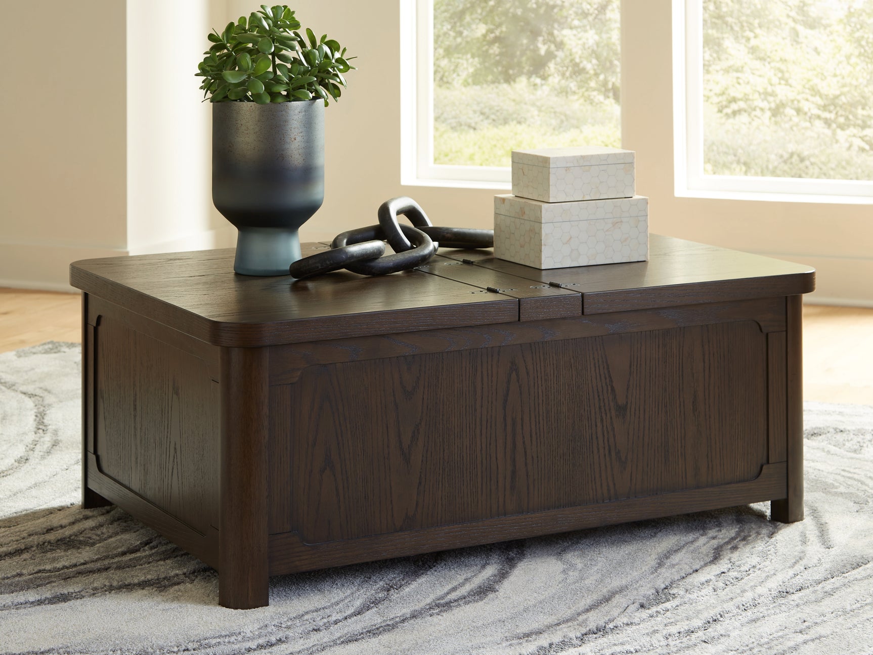 Tampa Furniture Outlet - Ashley Furniture - Breckington Coffee Table With Storage - Cocktail Table with Storage / Dark Brown - T678-20
