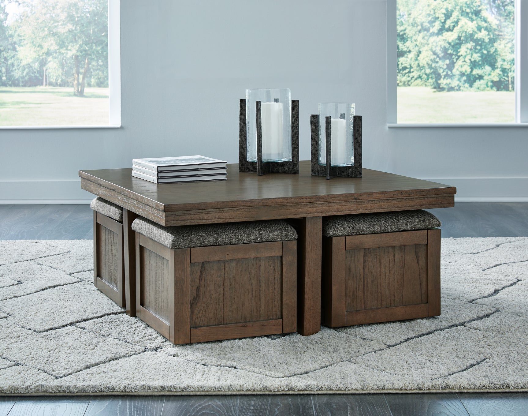 Tampa Furniture Outlet - Ashley Furniture - Boardernest Coffee Table with 4 Stools - Cocktail TBL w/4 Stools (5/CN) / Brown - T738-20