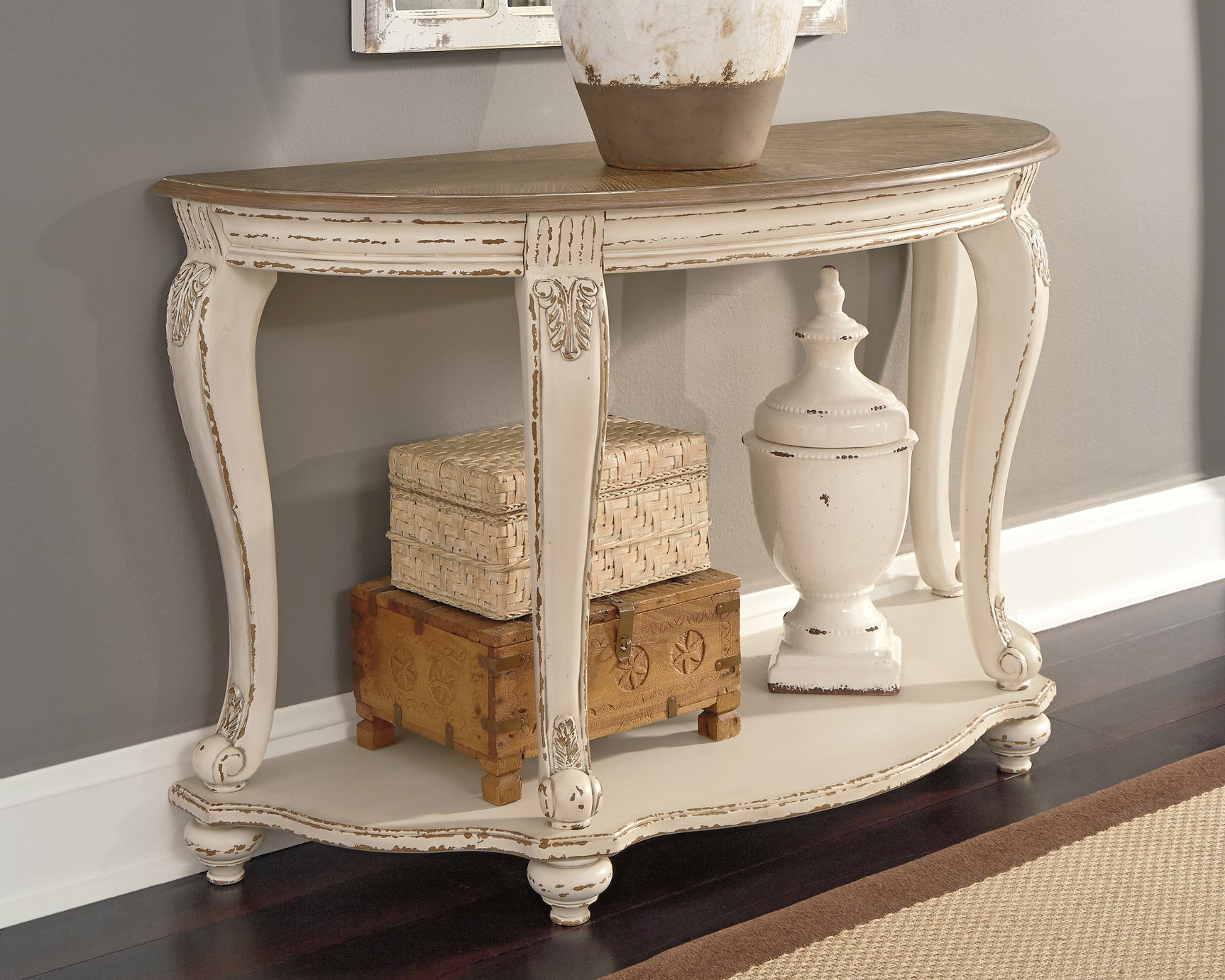 Tampa Furniture Outlet - Ashley Furniture - Realyn Sofa Table - Sofa Table / White/Brown - T743-4