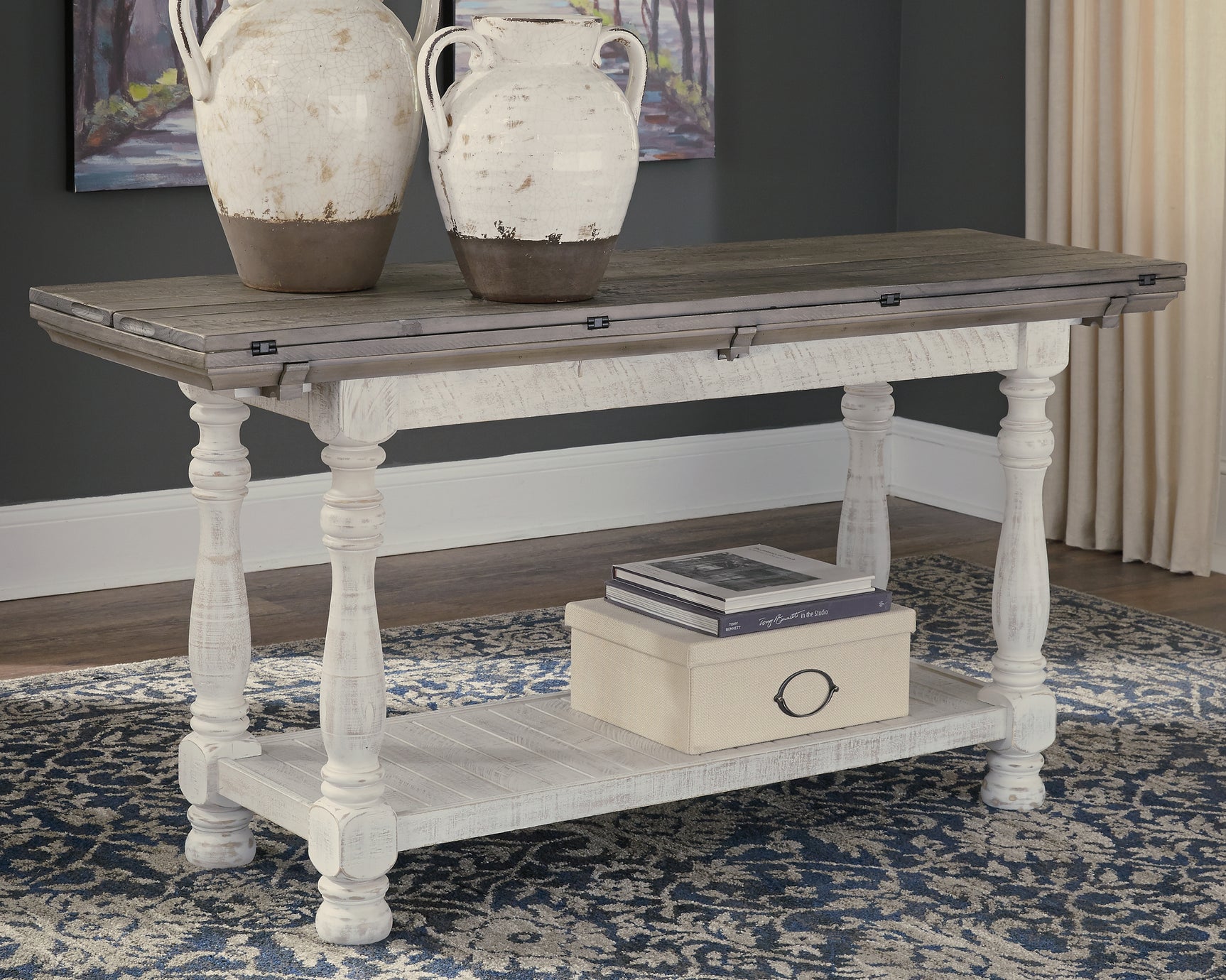 Tampa Furniture Outlet - Ashley Furniture - Havalance Sofa/Console Table - Flip Top Sofa Table / Gray/White - T814-4