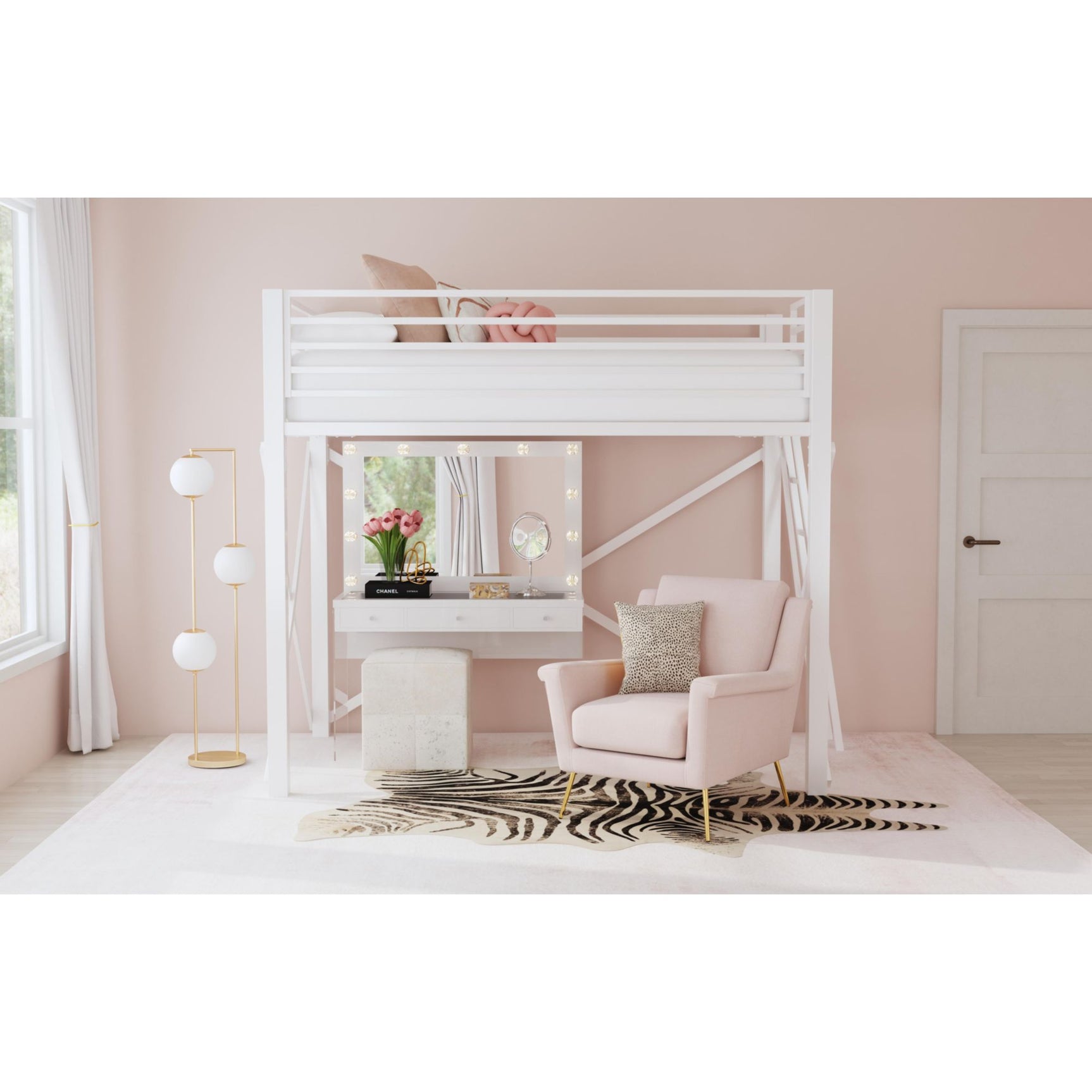 Talia Full Loft Bunk and Ladder in White – SKU Y-14090-7-FBK | Elements