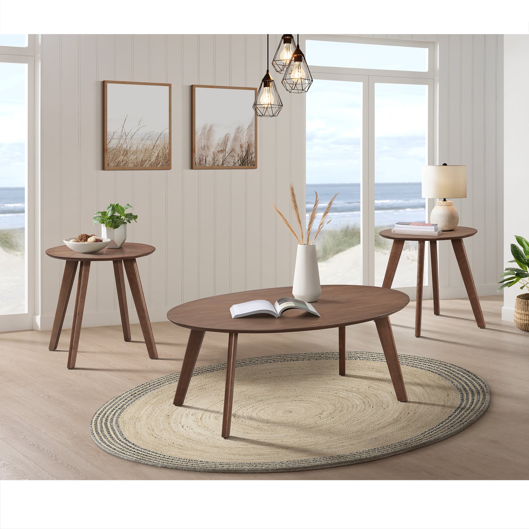 Theo Three Pack Occasional Set with Coffee Table and 2 End Tables in Walnut – SKU T-9160-5-OT | Elements